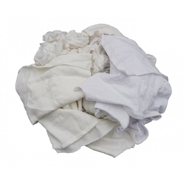 Reclaimed White T-Shirt Rags, 25lb Box